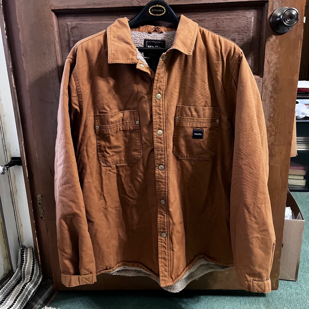 Walls Mens Workwear Sherpa Lined Snap Button Up Chore Canvas jacket size XL